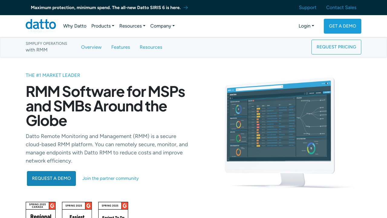 A screenshot of Datto RMM's landing page.